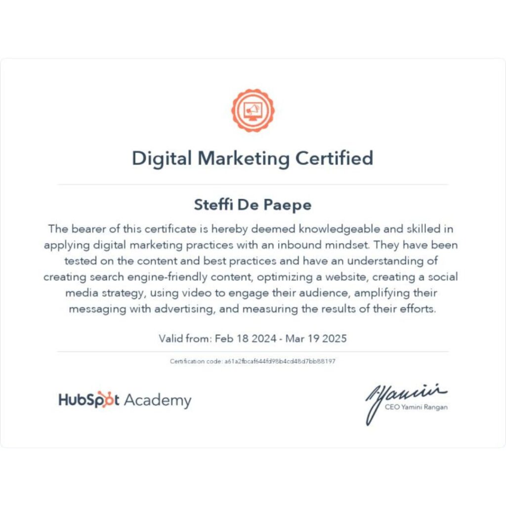 digital marketing certificate Hubspot_Steffi De Paepe